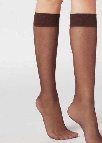 Calzedonia 20 Denier Kompfort Cuff Knee-Highs Sheer Sexy Socken Damen Kaffee | CH1886JJ