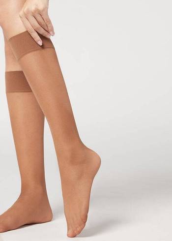 Calzedonia 20 Denier Kompfort Cuff Knee-Highs Long Socken Damen Beige | CH1968XF