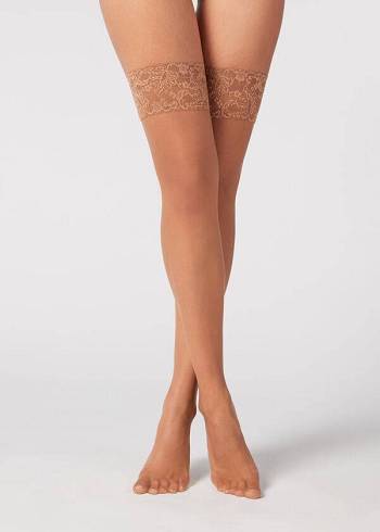 Calzedonia 8 Denier Ultra Sheer Thigh-Highs Strümpfe Damen Beige Braun | CH2937RW