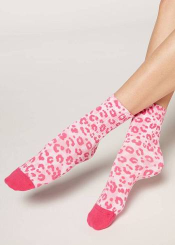 Calzedonia Animal Print Kurzes Socken Damen Rosa | CH1852OR