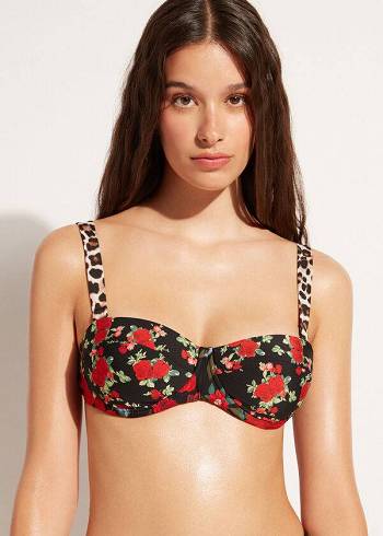 Calzedonia Bandeau Lightly Gepolstert Nizza Bikinioberteile Damen Rosa Schwarz | CH2497AP