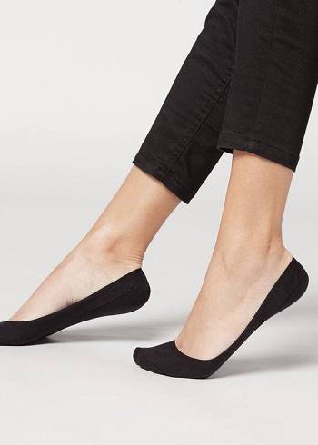 Calzedonia Baumwoll Invisible with Silikon Edge Socken Damen Schwarz | CH1984AP