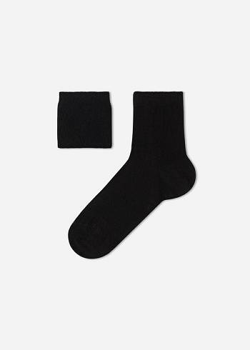 Calzedonia Baumwoll with Fresh Feet Atmungsaktiv Material Kurzes Socken Kinder Schwarz | CH1015RW