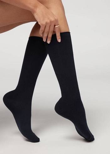 Calzedonia Cashmere Blend 3/4 Long Socken Damen Blau | CH1955IS