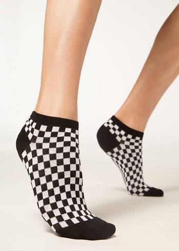 Calzedonia Checkered No-Show Socken Damen Schwarz | CH1918VD