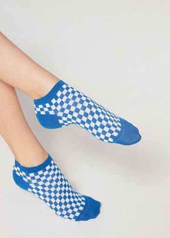 Calzedonia Checkered No-Show Socken Damen Blau | CH1923WY