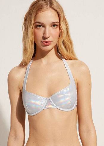 Calzedonia Coated-Effect Balconette Daytona Bikinioberteile Damen Silber | CH2492HK