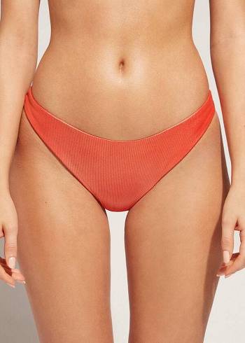 Calzedonia Coated-Effect High-Cut Brazilian Antigua Bikinihosen Damen Koralle Orange | CH2827BC