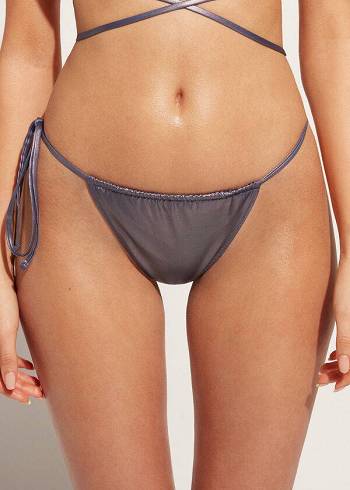 Calzedonia Coated-Effect String Tanga Daytona Bikinihosen Damen Blau | CH2823WY