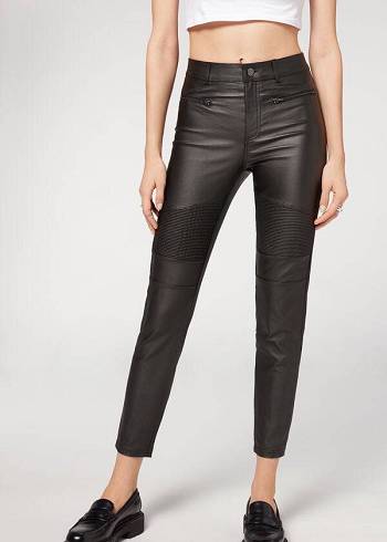 Calzedonia Coated Schlank Biker Hose Damen Schwarz | CH1470JJ