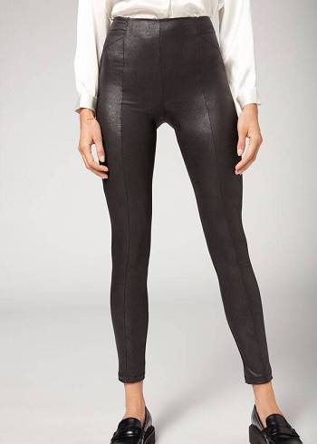 Calzedonia Coated Total Shaper Biker Leggings Damen Schwarz | CH1557MA