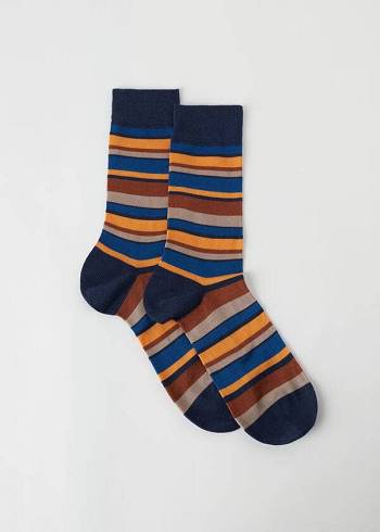 Calzedonia Colorful Gestreift Crew Socken Herren Blau Gelb | CH1323MA