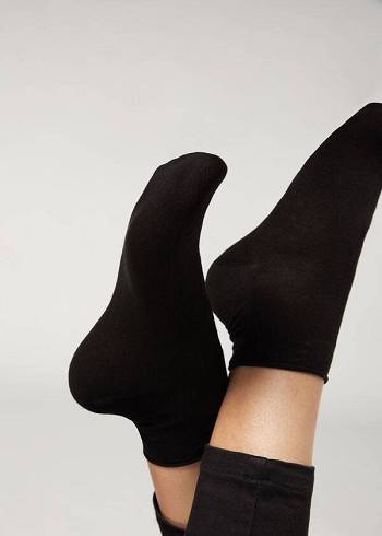 Calzedonia Cuffless Kurzes in Baumwoll Socken Damen Schwarz | CH1802AP