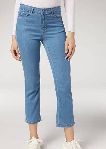 Calzedonia Eco Light Flared Cropped Denim Jeans Damen Blau | CH1621SO