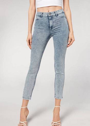 Calzedonia Faded Schlank Push-Up Jeans Damen Blau | CH1601KI