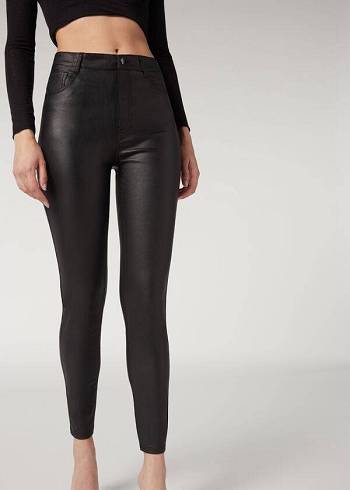 Calzedonia Faux Leder Schlank Hose Damen Schwarz | CH1462OR