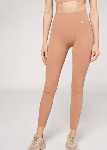 Calzedonia Fine Gerippt Seamless Sport Leggings Damen Beige | CH1540OR