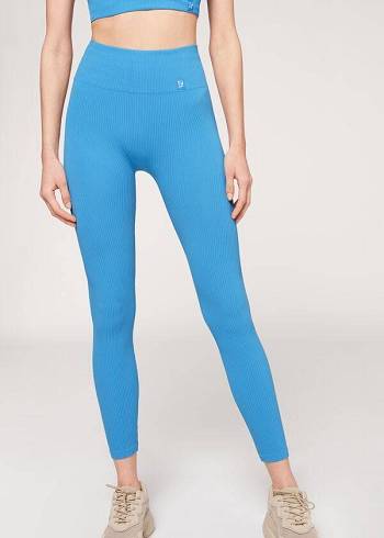 Calzedonia Fine Gerippt Seamless Sport Leggings Damen Blau | CH1544DN