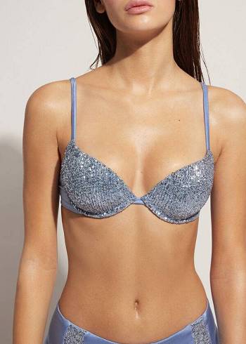 Calzedonia Gepolstert Push-Up Cannes Bikinioberteile Damen Blau | CH2352MA