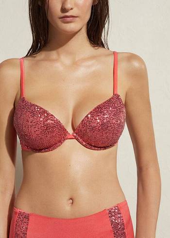 Calzedonia Gepolstert Push-Up Cannes Bikinioberteile Damen Rosa | CH2353NB