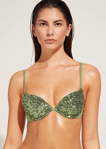 Calzedonia Gepolstert Push-Up Cannes rosa Bikinioberteile Damen Grün | CH2349EX