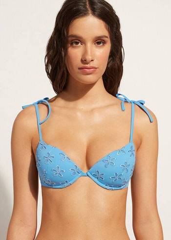 Calzedonia Gepolstert Push-Up Corfù Bikinioberteile Damen Blau | CH2340SO