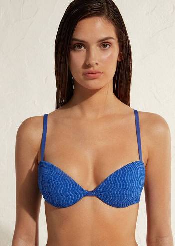 Calzedonia Gepolstert Push-Up Mykonos Bikinioberteile Damen Blau | CH2322RW