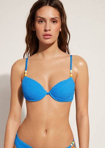 Calzedonia Gepolstert Push-Up San Diego Bikinioberteile Damen Blau | CH2313DN