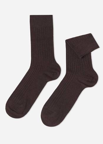 Calzedonia Gerippt Cashmere Kurzes Crew Socken Herren Kaffee | CH1344XF