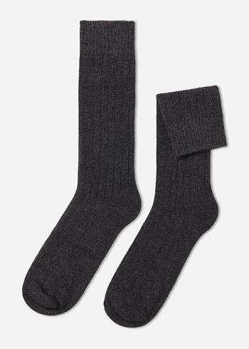 Calzedonia Gerippt Crew with Wolle and Cashmere Socken Herren Grau | CH1353RW