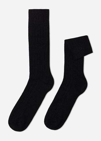 Calzedonia Gerippt Crew with Wolle and Cashmere Socken Herren Schwarz | CH1370XF