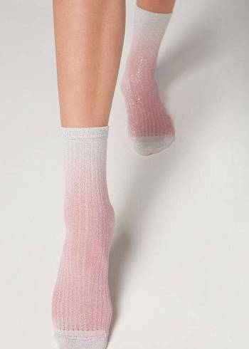 Calzedonia Gerippt Faded Kurzes with Glitter Socken Damen Rosa | CH1717RW