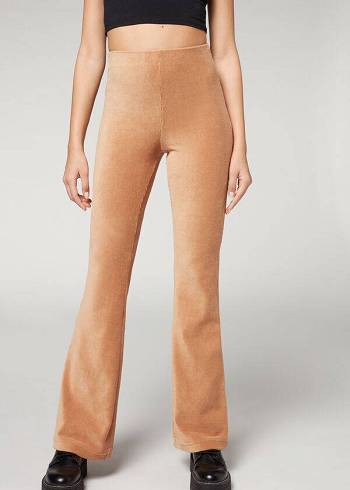 Calzedonia Gerippt Flared Velvet Leggings Damen Braun | CH1518DN