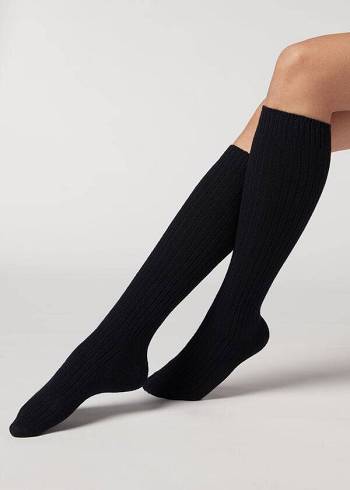 Calzedonia Gerippt Long with Wolle and Cashmere Socken Damen Blau | CH1934DN