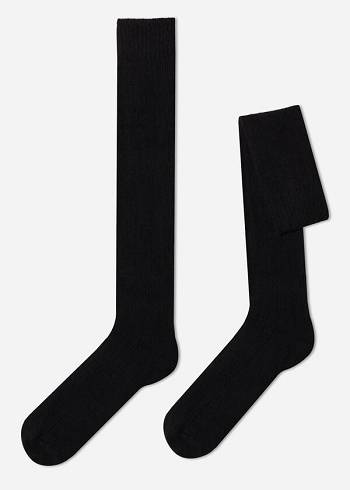 Calzedonia Gerippt Wolle and Cashmere Long Socken Herren Schwarz | CH1413SO