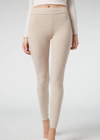 Calzedonia Gerippt with Cashmere Leggings Damen Beige | CH1517SO