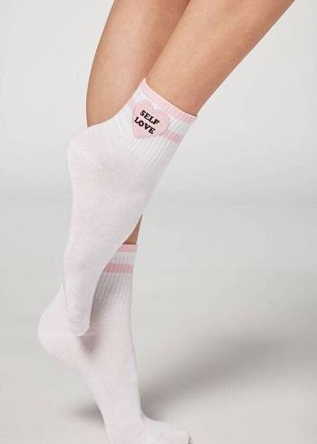 Calzedonia Girl Power Print Kurzes Socken Damen Weiß Rosa | CH1755HK