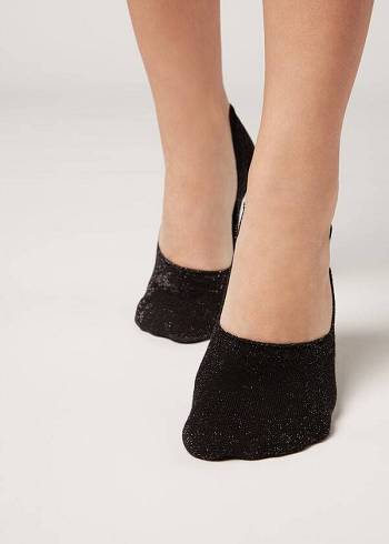 Calzedonia Glitter Baumwoll Invisible Socken Damen Schwarz | CH1983PQ