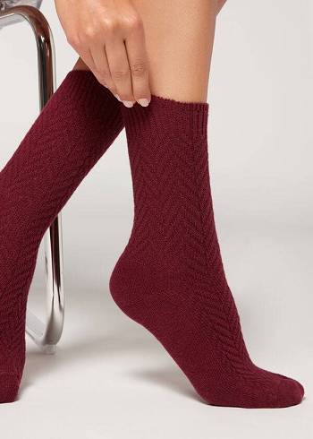 Calzedonia Herringbone Cashmere Kurzes Socken Damen Bordeaux | CH1747IS