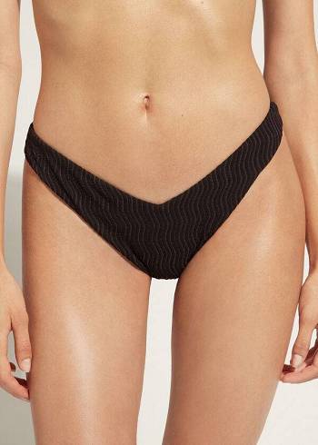 Calzedonia High-Cut Brazilian Mykonos Bikinihosen Damen Schwarz | CH2743AP