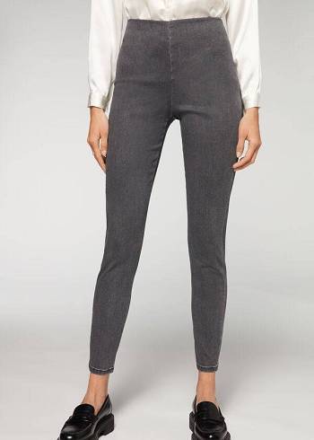 Calzedonia High Taille Schlank Denim Leggings Damen Grau | CH1535RW