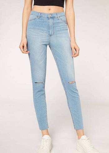 Calzedonia High-Taille Schlank Jeans Damen Blau | CH1588TV