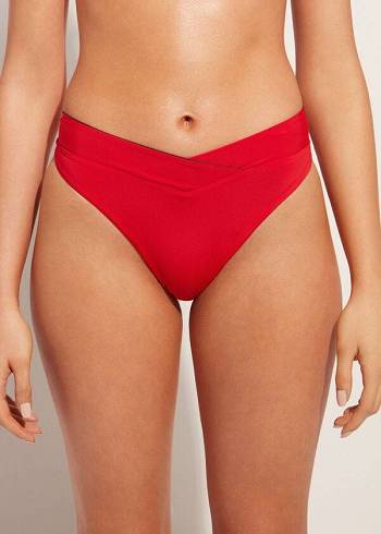 Calzedonia High-Taille V-Cut Brazilian Indonesia Bikinihosen Damen Rot | CH2726WY