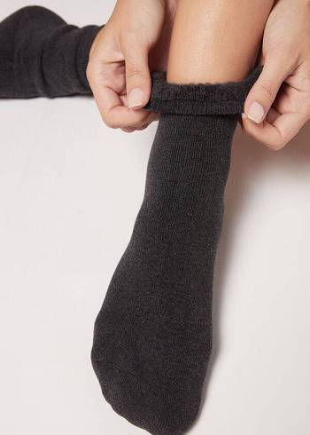 Calzedonia Kurzes Baumwoll Thermal Socken Damen Grau Schwarz | CH1699SO