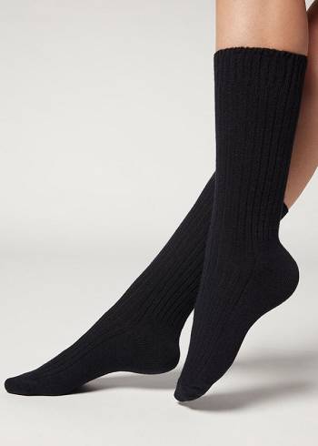 Calzedonia Kurzes Gerippt with Wolle and Cashmere Socken Damen Blau | CH1673SO