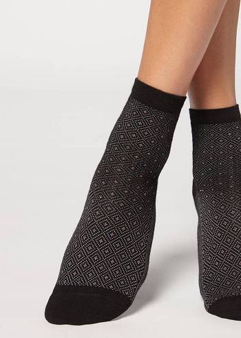 Calzedonia Kurzes Patterned Socken Damen Schwarz | CH1682XF