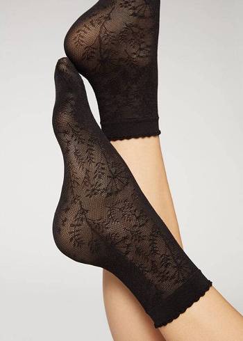 Calzedonia Kurzes in Floral Pattern Mesh Socken Damen Schwarz | CH1687MA