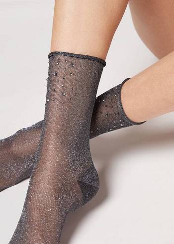 Calzedonia Kurzes with Glitter and Crystals Socken Damen Schwarz | CH1662QZ