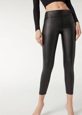 Calzedonia Leder Effect Leggings Damen Schwarz | CH1528VD