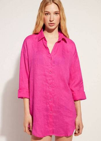 Calzedonia Linen Shirt Cover-Ups Damen Rosa | CH2095KI